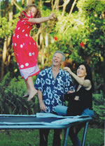 With daughter Naomi, 9, and husband, Morris, at their Byron Bay home